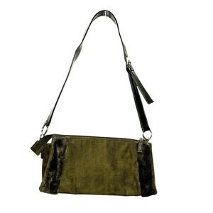 VTG Y2K VANELi Green Suede Shoulder Baguette Bag Y2K Minimalist Purse